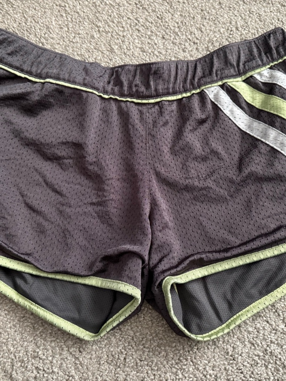 adidas Dark Gray Athletic Shorts with Light Green Trim